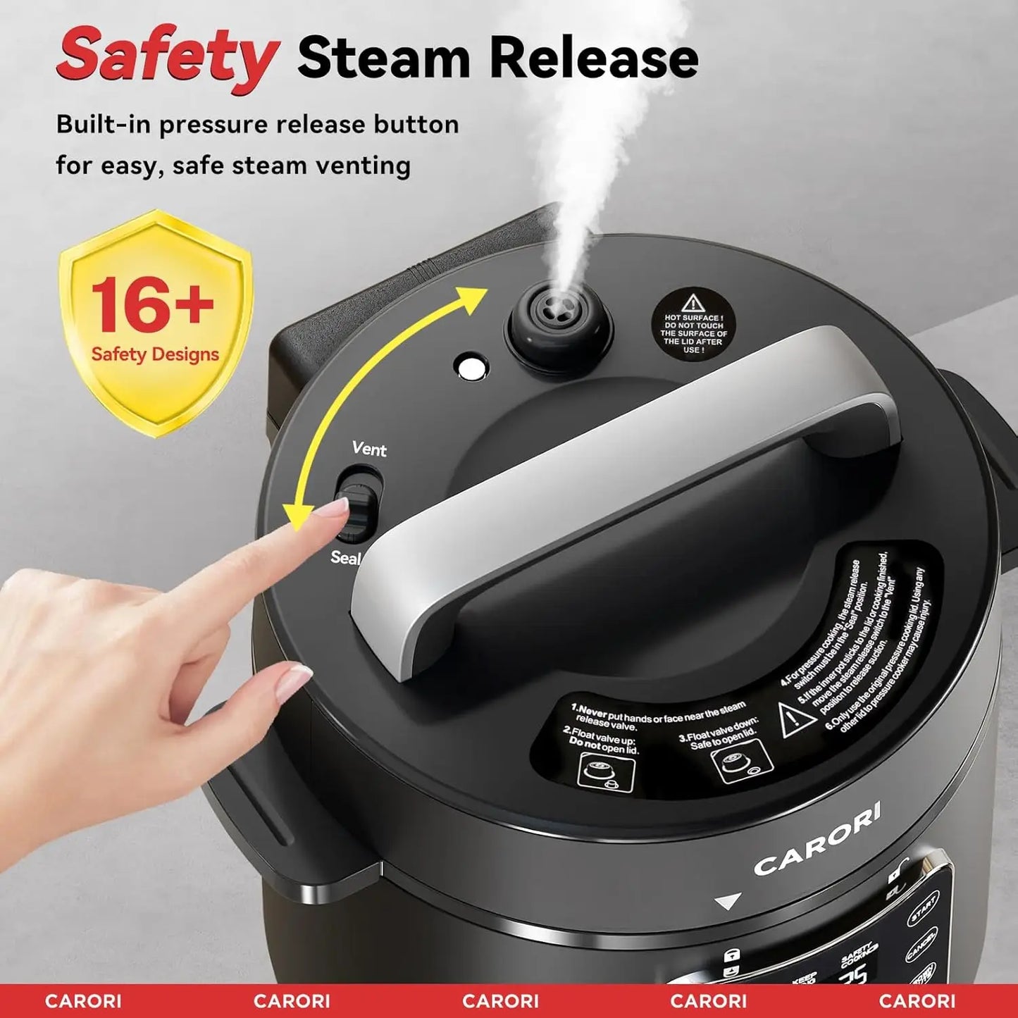 9-in-1 Electric Pressure Cooker 6 Qt, Stainless Steel Inner Pot, Programmable 12 Multi-Function Cooker with Safe Vent Design, Ri