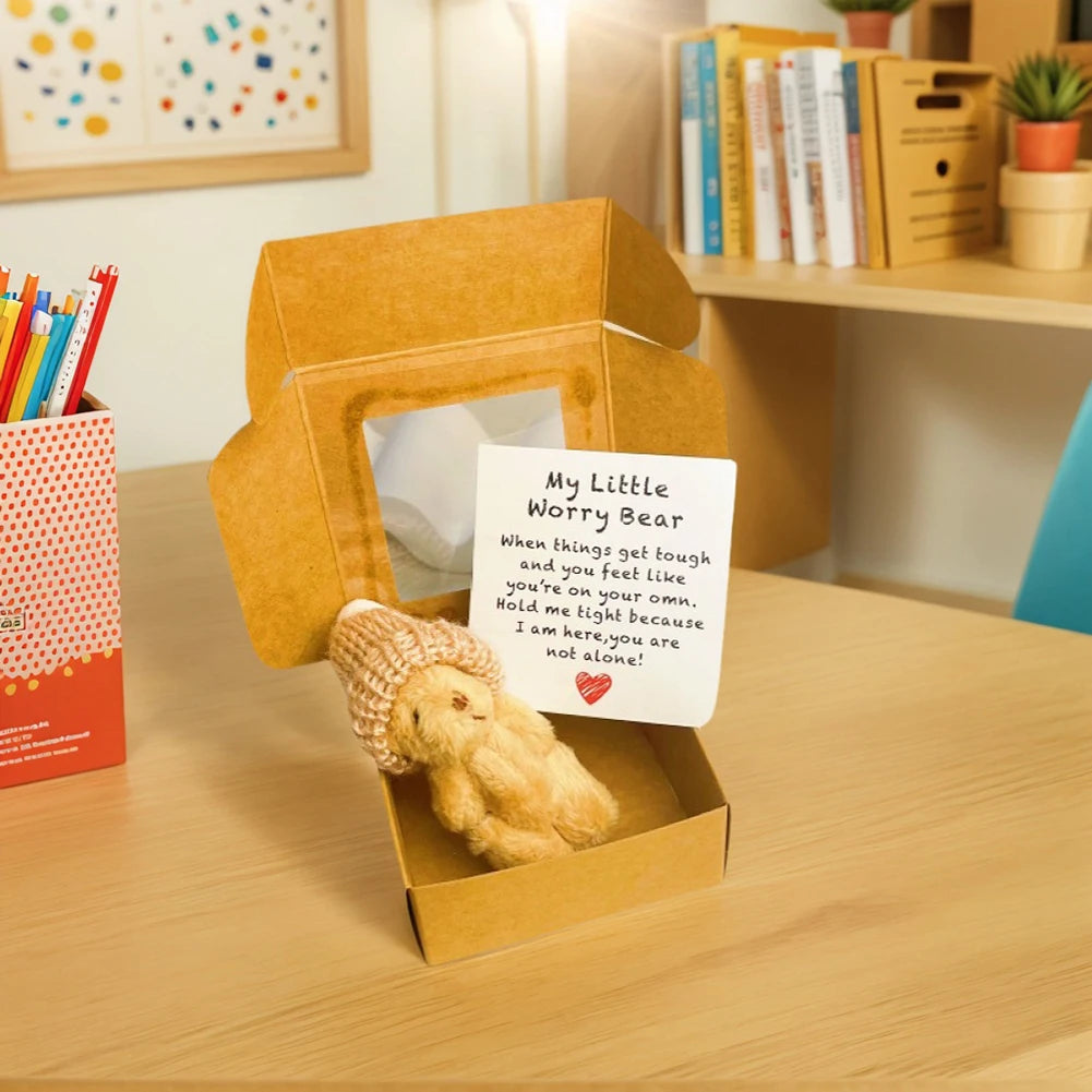 Mini Plush Teddy Bear in Box with Emotional Uplifting Support Card Soft Teddy Bear Soft Handmade Teddy for Lovers Sympathy Gift