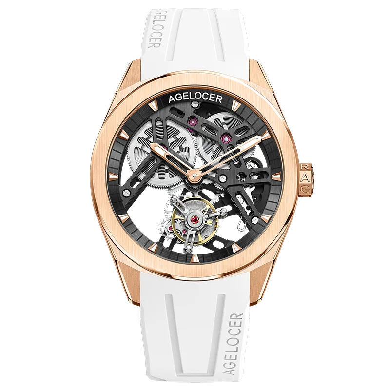 AGELOCER Original Tourbillon Watch Ceramic Bezel Men's Vogue Luxury Skeleton Manual Mechanical Watch Birthday Gift for Men