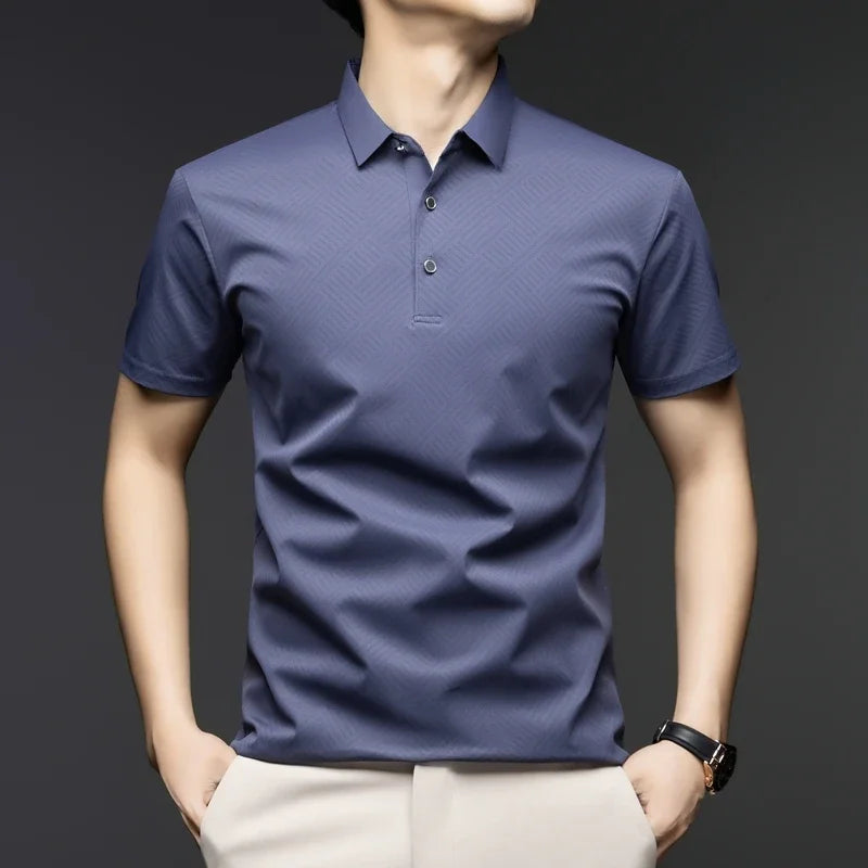 TFETTERS Brand 2025 Summer Designer T Shirt Men Short Sleeve Turn Down Collar Anti-wrinkle Soft Men Tshirt for Man Clothes