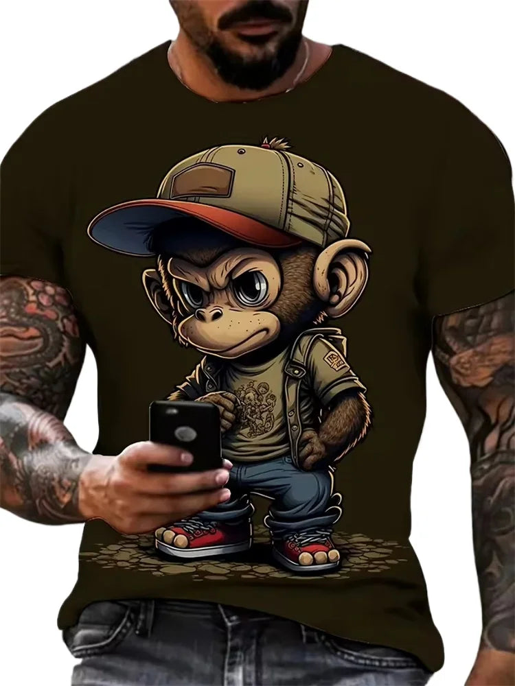 Hip Hop Monkey Pattern Print T-shirts O-Neck Short Sleeve Tee Designer Clothes Men Monkey Print Clothes Men Designer T-shirts