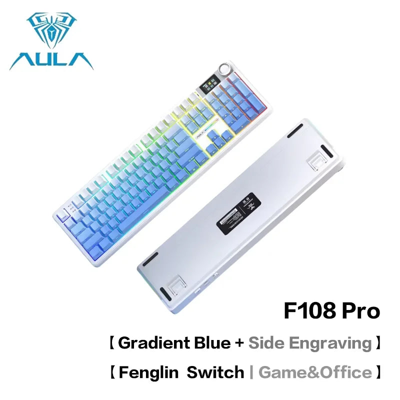 AULA F108 Pro Mechanical Keyboard Three-mode Bluetooth /2.4G/ Wired Customized Full-key Hot-swapable Gasket Structure RGB Light