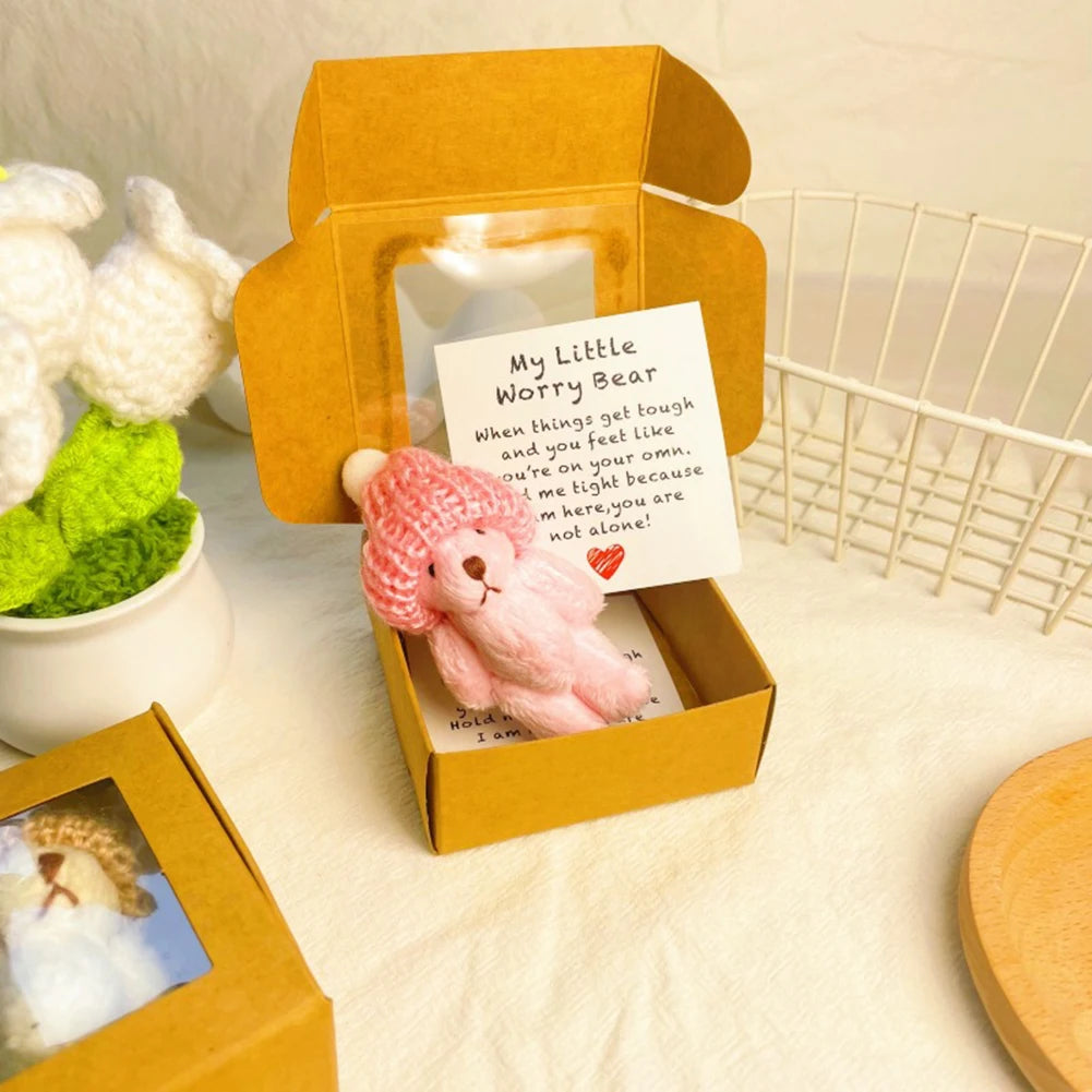 Mini Plush Teddy Bear in Box with Emotional Uplifting Support Card Soft Teddy Bear Soft Handmade Teddy for Lovers Sympathy Gift