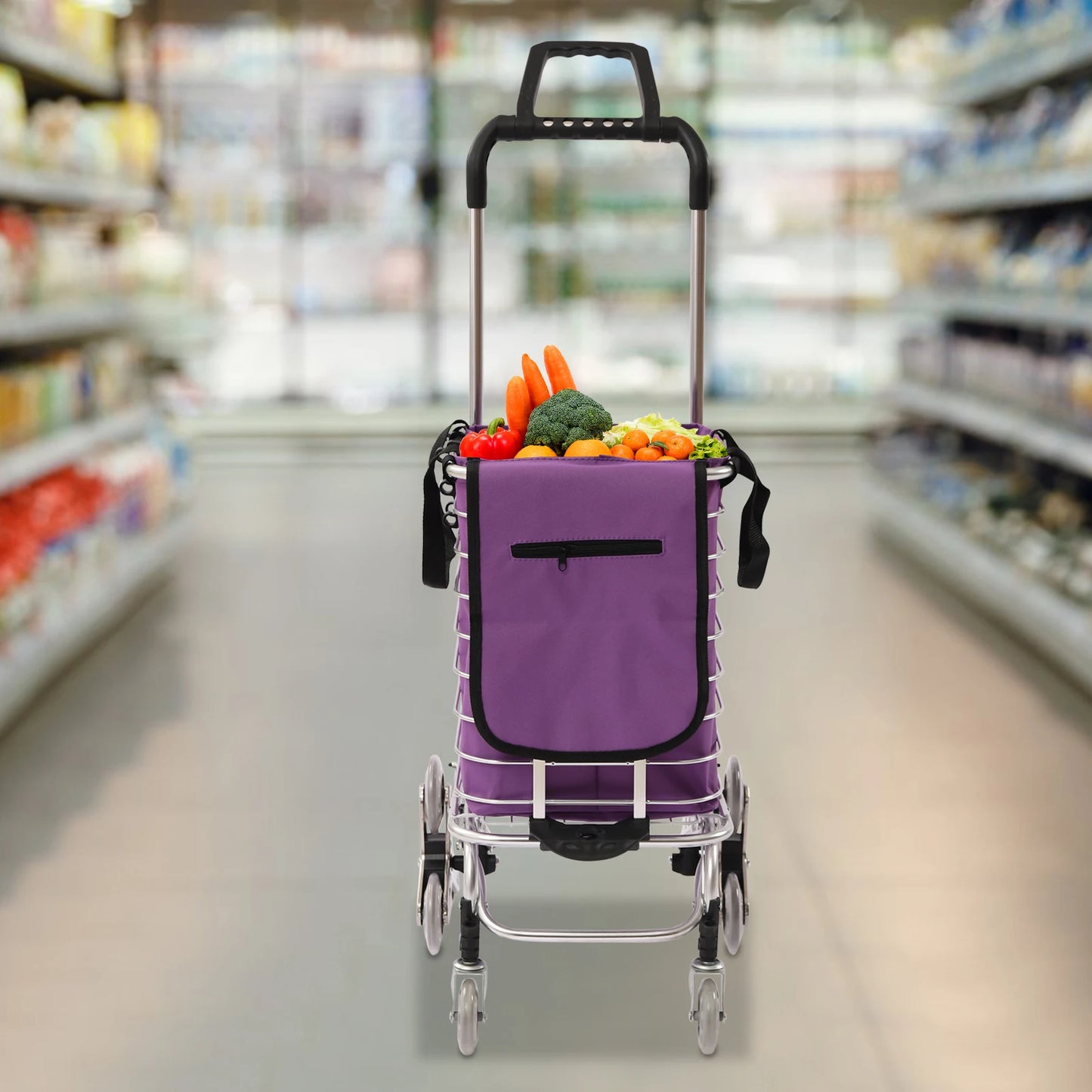 Trolley Laundry Folding Shopping Cart Basket Grocery Stair Climbing Handcart on Wheels Utility