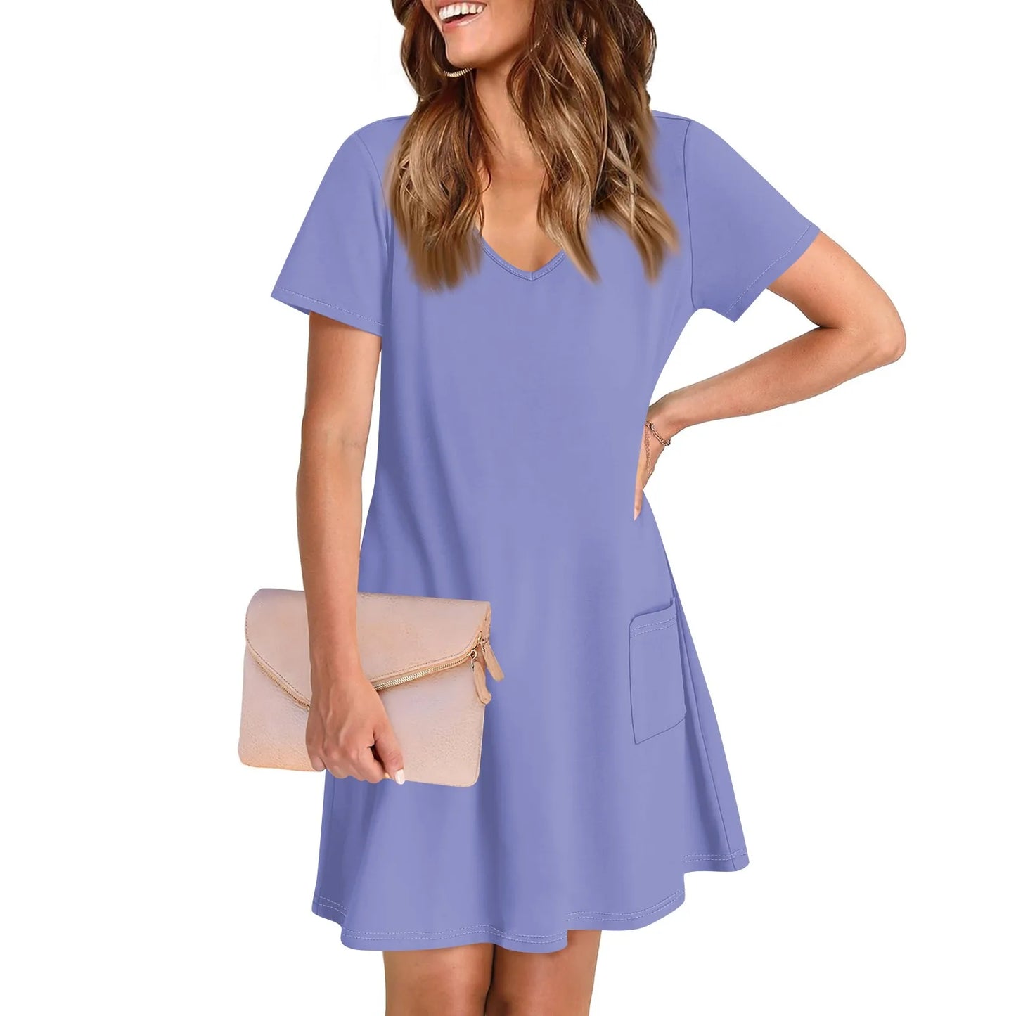 Women'S Casual And Fashionable V-Neck Short Sleeve Printing Mid Length Dress Elegant Fashion Harajuku Female Clothes Dress