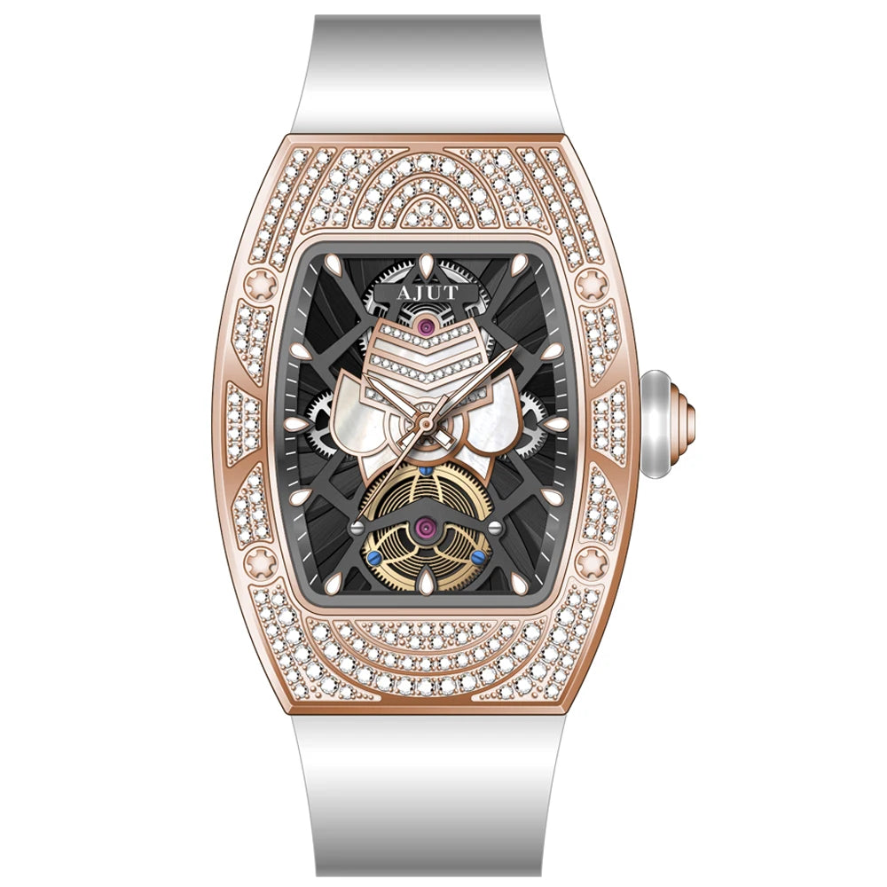 AJUT Quartz Women Watches Sapphire Skeleton Fashion Quartz Wristwatches Luxury Square Zircon Bezel 1118