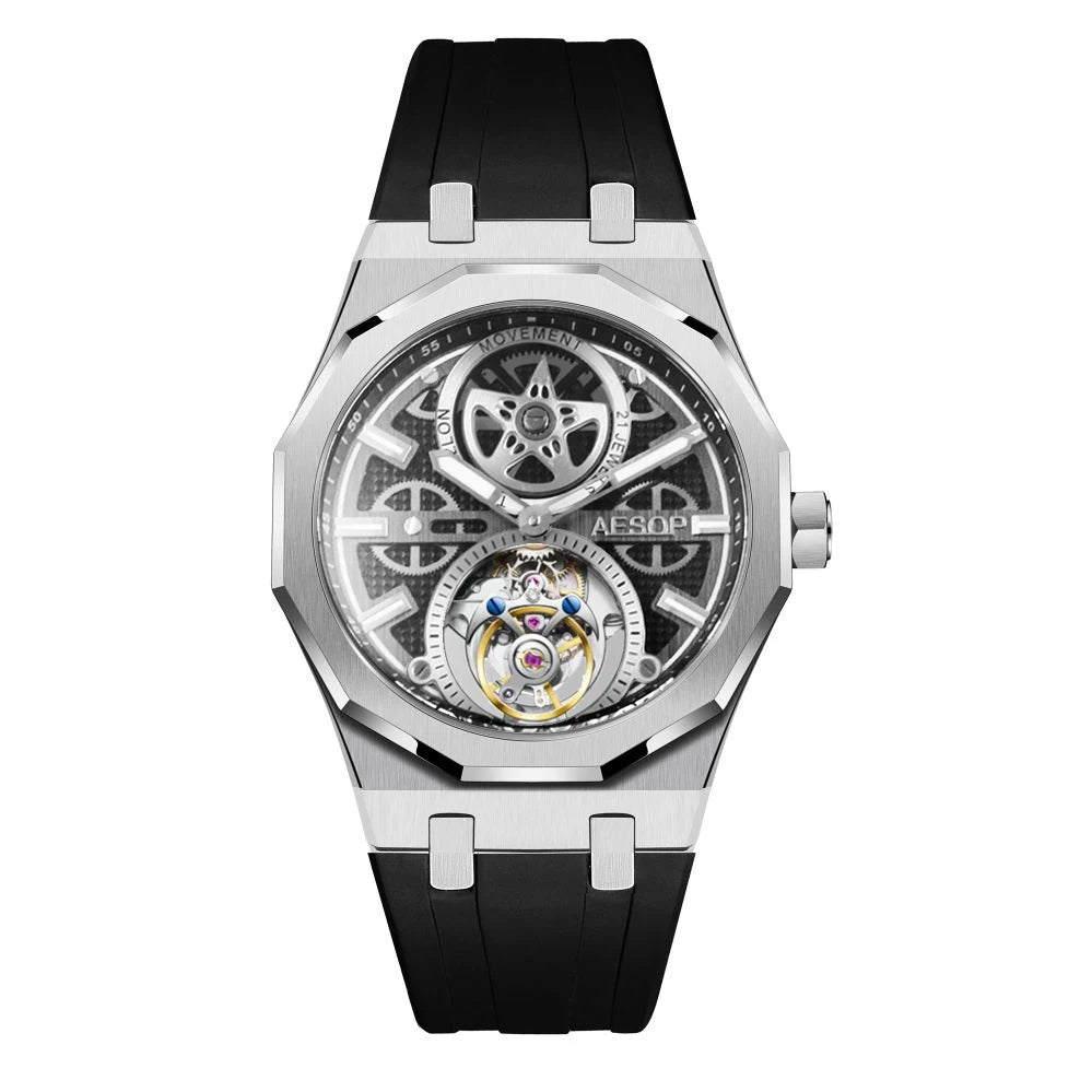 AESOP Men Flying Tourbillon Movement Mechanical Automatic Luxury Watches Wristwatches Skeleton Watch Brand For Man Sapphire