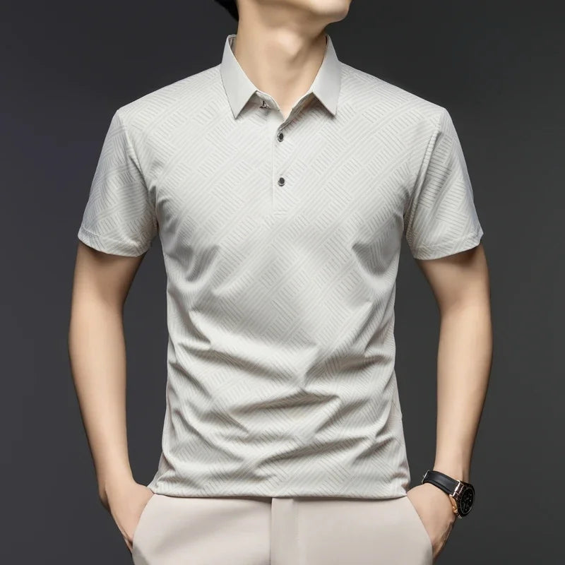 TFETTERS Brand 2025 Summer Designer T Shirt Men Short Sleeve Turn Down Collar Anti-wrinkle Soft Men Tshirt for Man Clothes