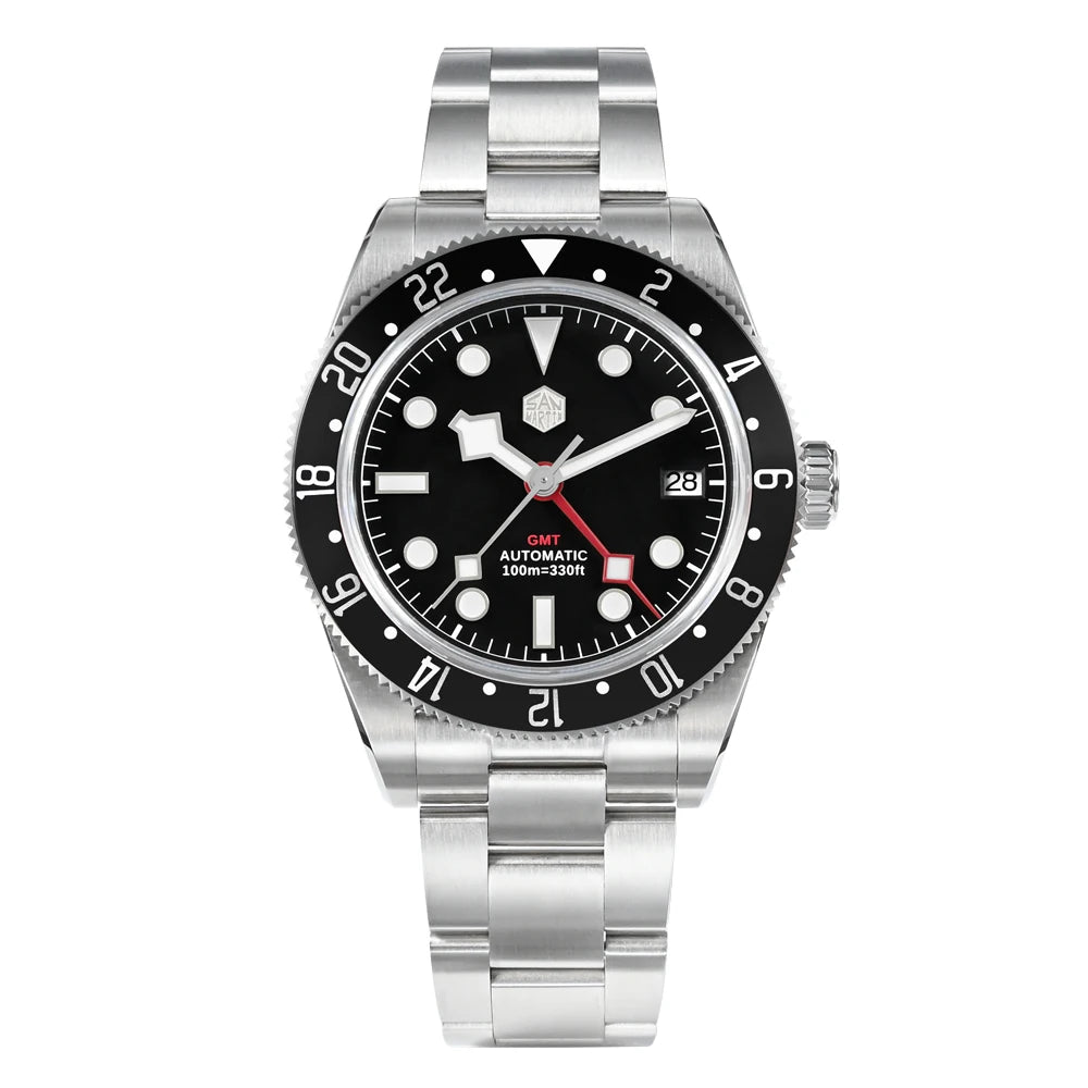 San Martin 39mm NH34 GMT Men Luxury Watch Bidirectional Aluminum Bezel Automatic Mechanical Sapphire 100M Waterproof  SN0109