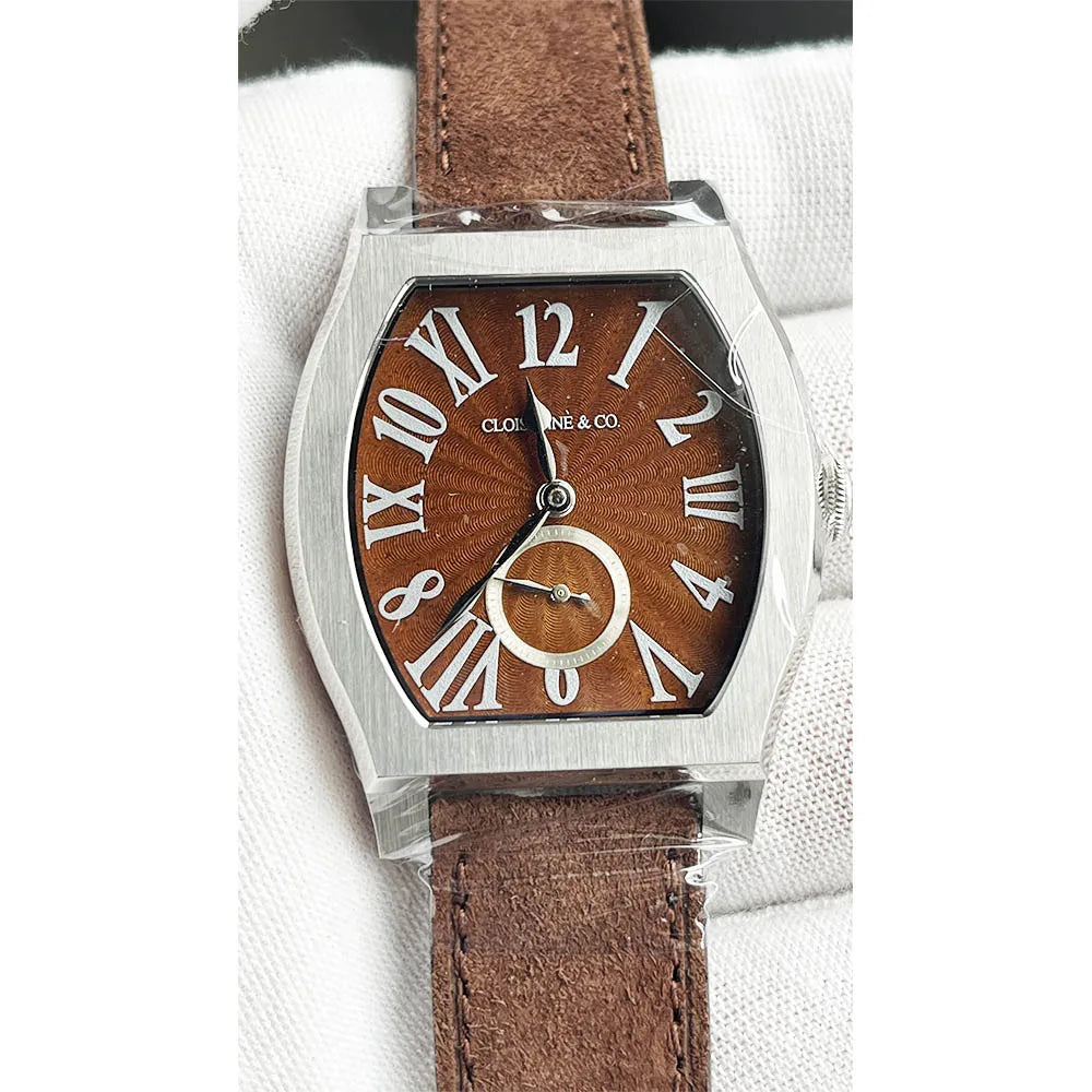 San Martin 36mm ETA 7001 Guilloche Dial Barrel Shaped Enamel Hand Luxury Men's Mechanical Watch Manual Winding Waterproof SN0100
