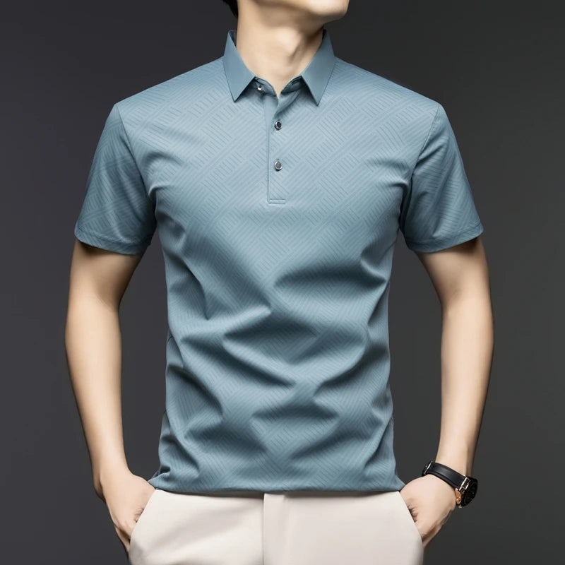 TFETTERS Brand 2025 Summer Designer T Shirt Men Short Sleeve Turn Down Collar Anti-wrinkle Soft Men Tshirt for Man Clothes