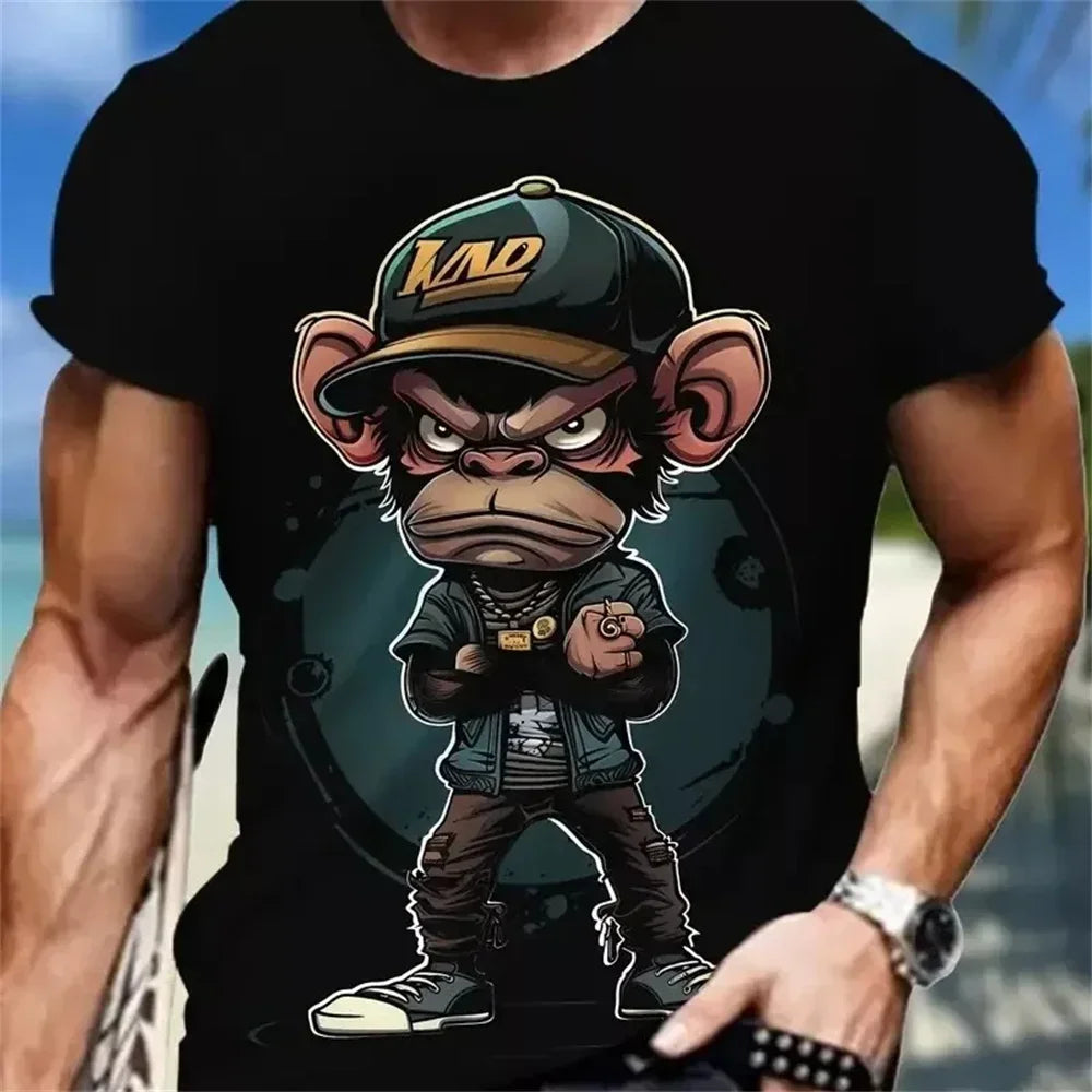 Hip Hop Monkey Pattern Print T-shirts O-Neck Short Sleeve Tee Designer Clothes Men Monkey Print Clothes Men Designer T-shirts