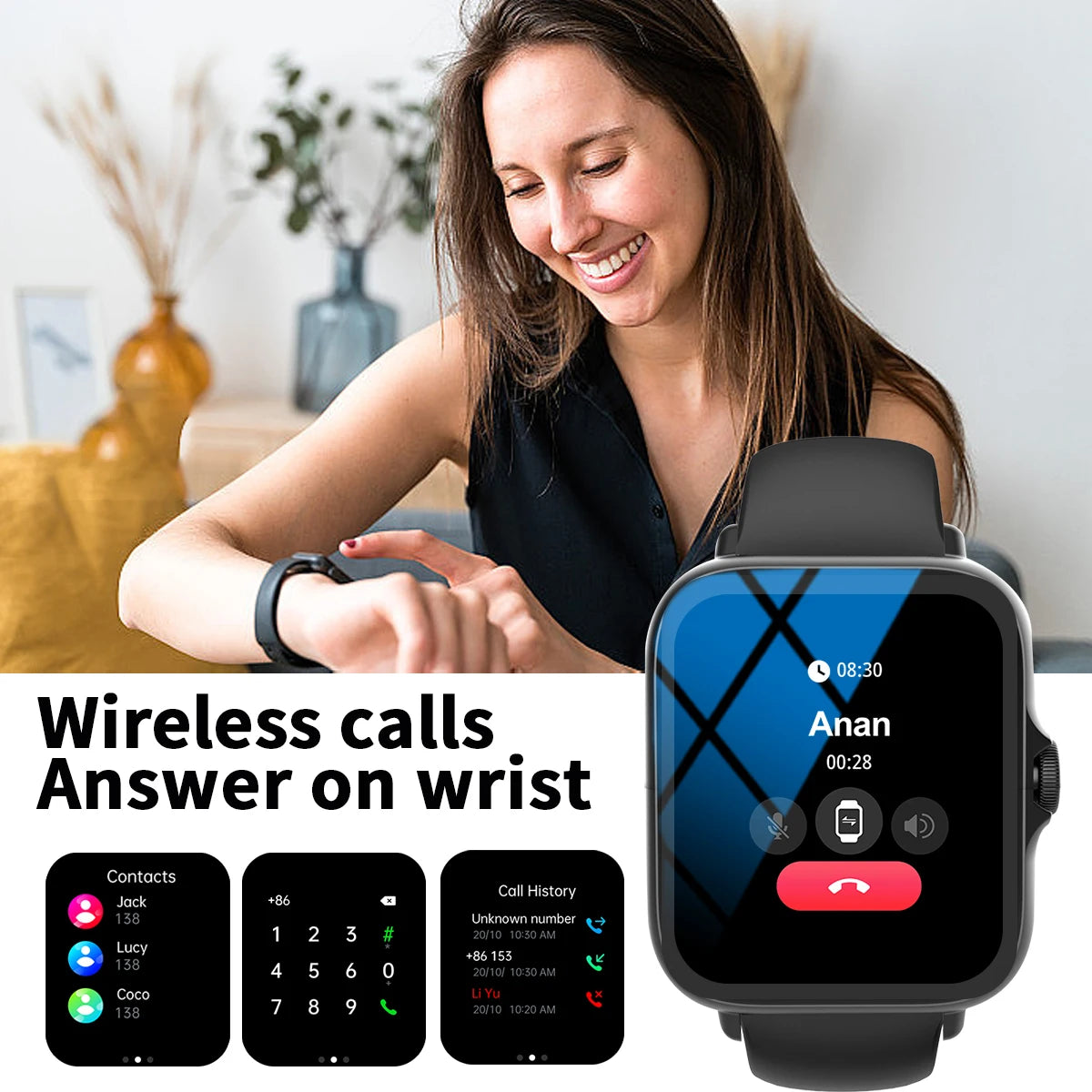 Smart watch with multiple sports modes, can make and receive calls, message reminders, compatible with Android and iPhone