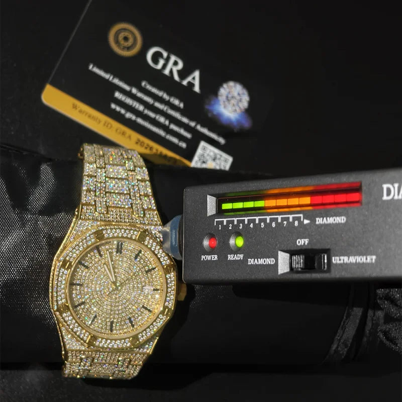 SEAKOSS Automatic Mechanical Watch Men's Women's - Sapphire Glass D Color Moissanite Diamond 316L Steel Luxury Bracelet