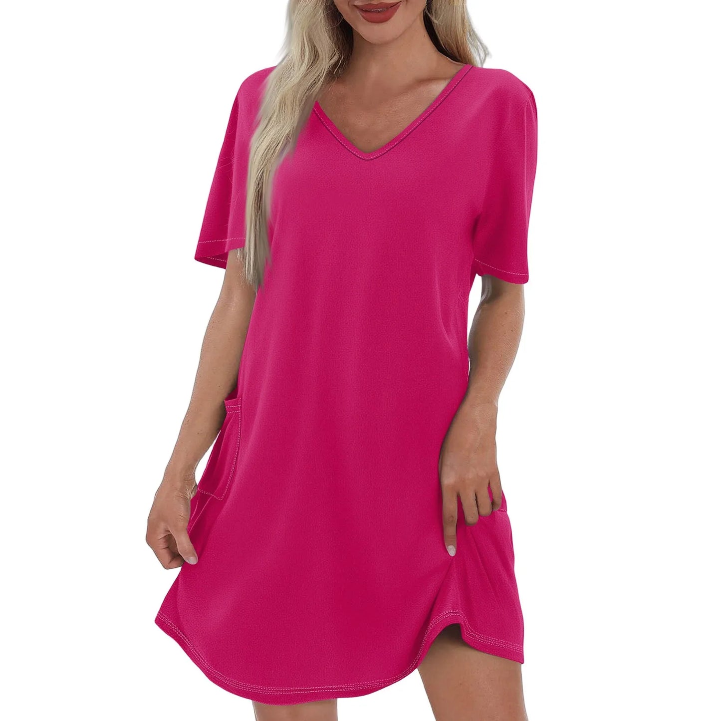 Women'S Casual And Fashionable V-Neck Short Sleeve Printing Mid Length Dress Elegant Fashion Harajuku Female Clothes Dress