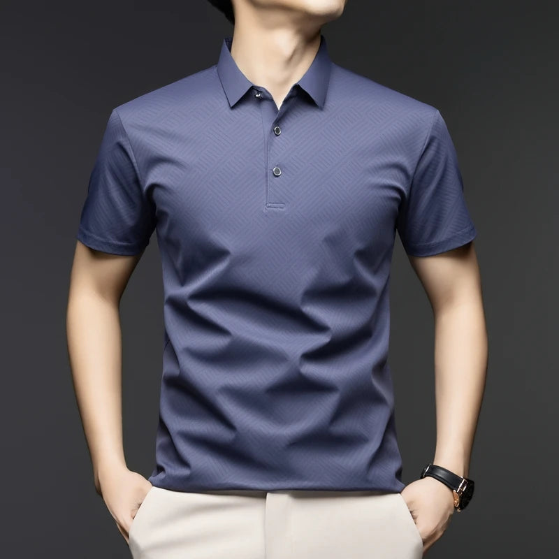 TFETTERS Brand 2025 Summer Designer T Shirt Men Short Sleeve Turn Down Collar Anti-wrinkle Soft Men Tshirt for Man Clothes