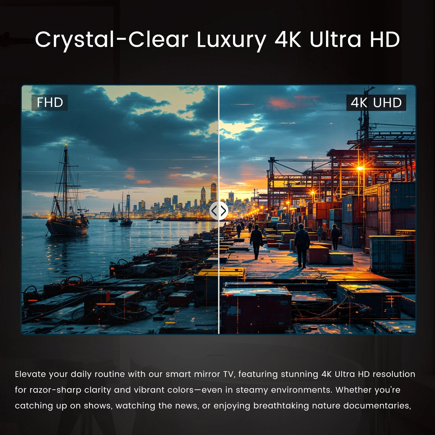 Soulaca 43-inch Magic 4K Ultra HD Smart Bathroom Mirror TV with LED Lights Built-in Netflix & YouTube Modern Vanity Mirror