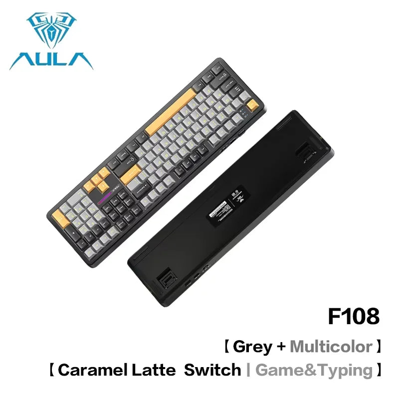 AULA F108 Pro Mechanical Keyboard Three-mode Bluetooth /2.4G/ Wired Customized Full-key Hot-swapable Gasket Structure RGB Light