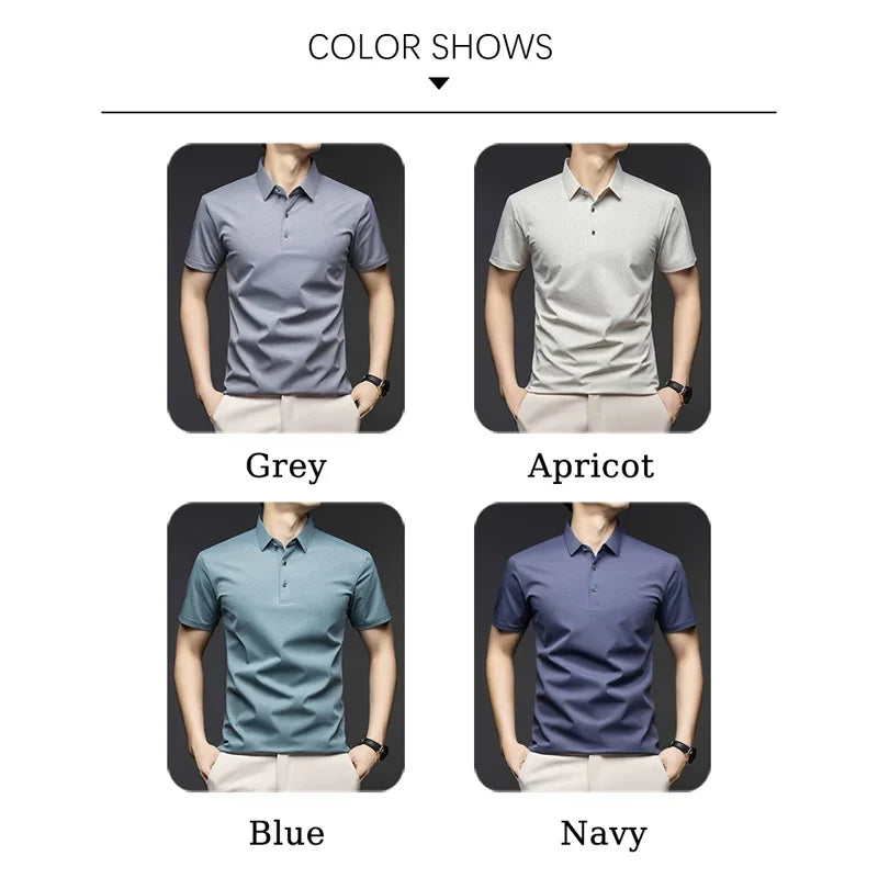 TFETTERS Brand 2025 Summer Designer T Shirt Men Short Sleeve Turn Down Collar Anti-wrinkle Soft Men Tshirt for Man Clothes