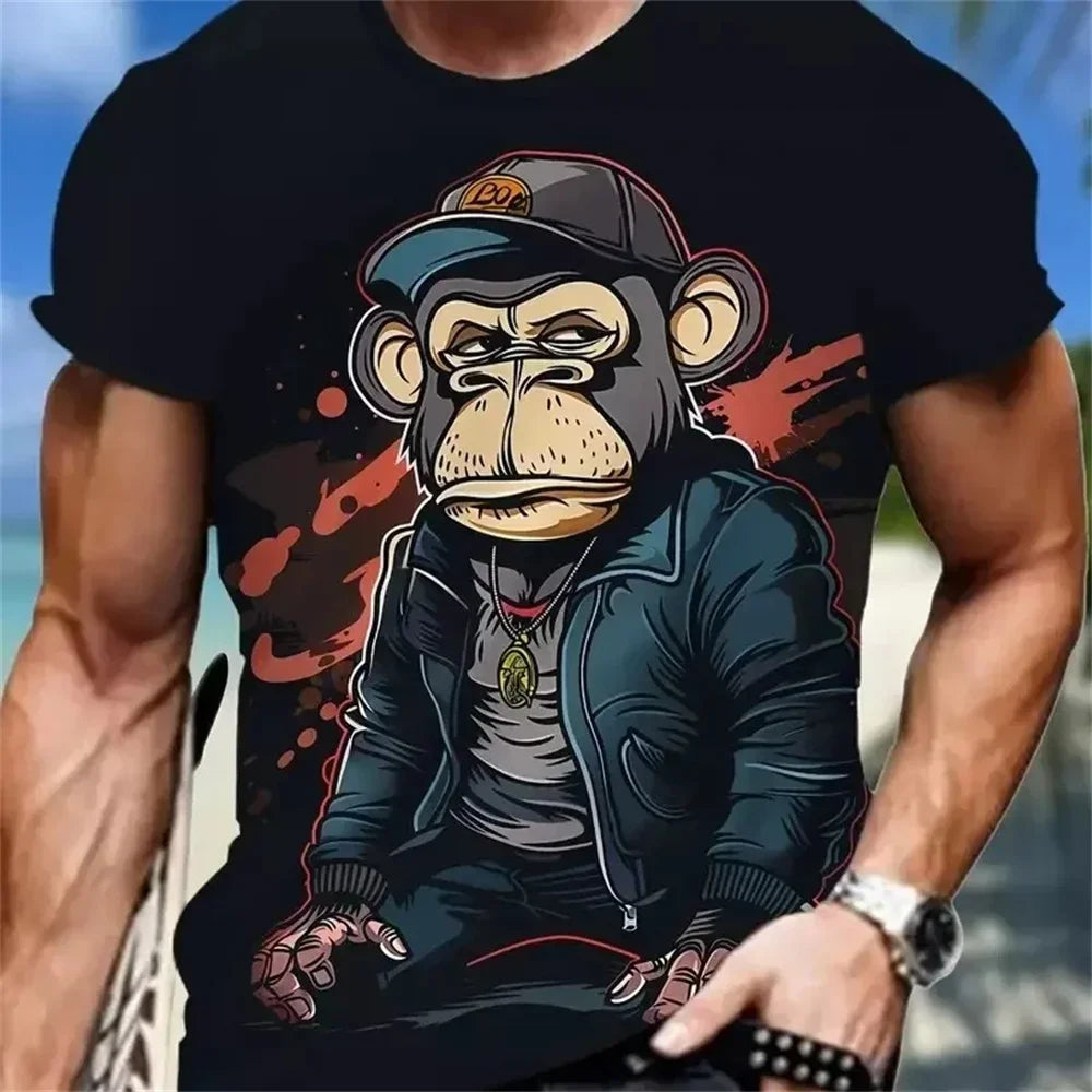 Hip Hop Monkey Pattern Print T-shirts O-Neck Short Sleeve Tee Designer Clothes Men Monkey Print Clothes Men Designer T-shirts