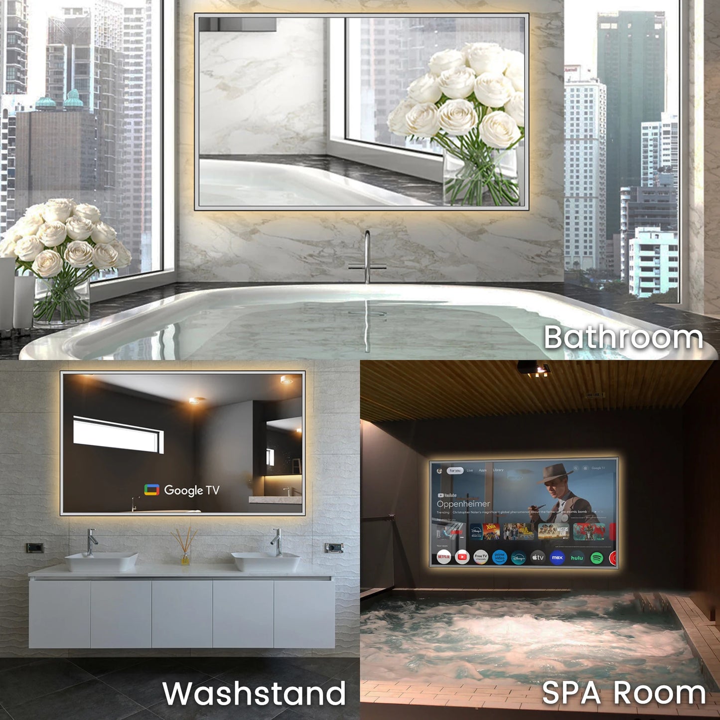 Soulaca 43-inch Magic 4K Ultra HD Smart Bathroom Mirror TV with LED Lights Built-in Netflix & YouTube Modern Vanity Mirror