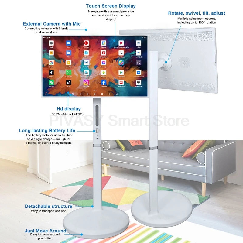 Tablet Mobile 27Inch Battery Android Smart TV Video Fitness Rotatable Touch Screen Movable Portable with Floor Stand interactive