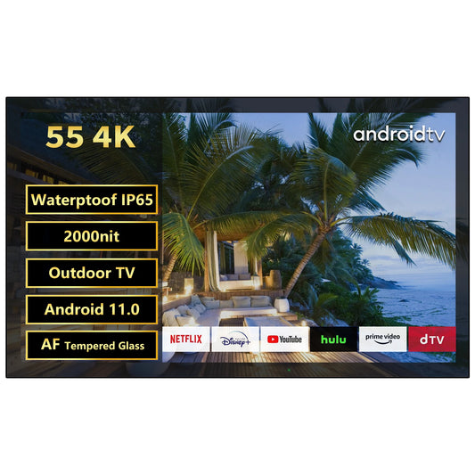 Soulaca Outdoor TV 55inch Smart TV Waterproof 4K Weatherproof Television for Outside,1000 nit Brightness Partial Sun