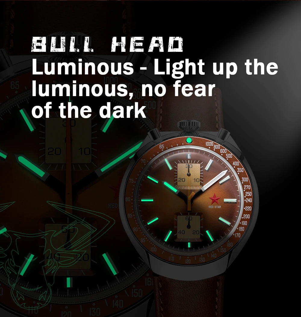 RED STAR 42mm Bull Head with Seagull Movement 1963 Chronograph Mechanical st1901 Watch Military Luminous Men Wristwatches Goose