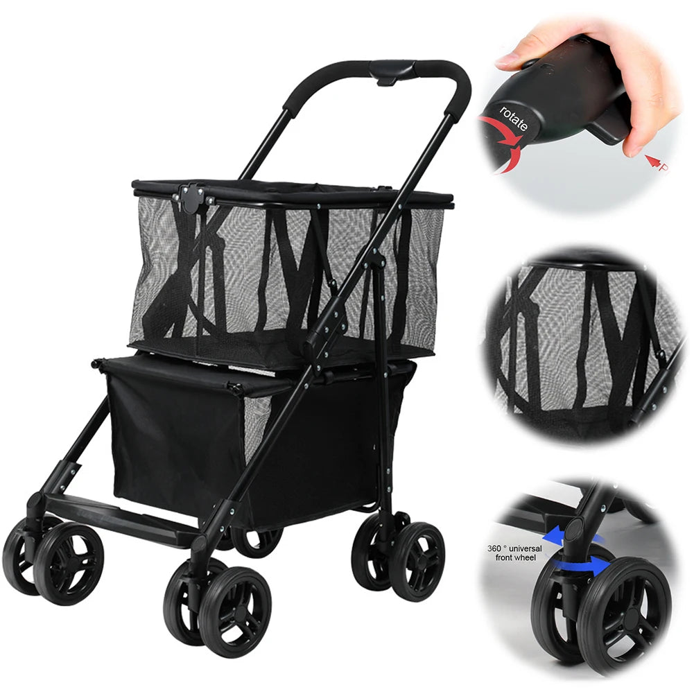 Compact Folding Shopping Cart with Removable Basket Portable Multi-Purpose Personal Grocery Laundry Camping Tote