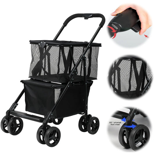 Compact Folding Shopping Cart with Removable Basket Portable Multi-Purpose Personal Grocery Laundry Camping Tote