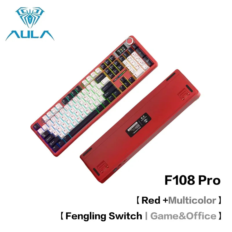 AULA F108 Pro Mechanical Keyboard Three-mode Bluetooth /2.4G/ Wired Customized Full-key Hot-swapable Gasket Structure RGB Light
