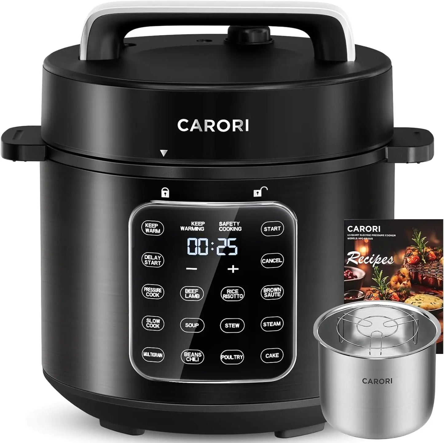 9-in-1 Electric Pressure Cooker 6 Qt, Stainless Steel Inner Pot, Programmable 12 Multi-Function Cooker with Safe Vent Design, Ri