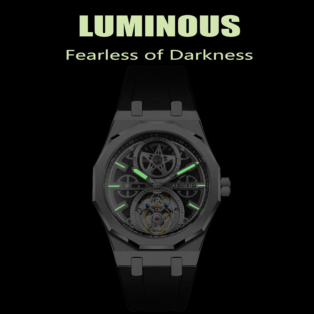 AESOP Men Flying Tourbillon Movement Mechanical Automatic Luxury Watches Wristwatches Skeleton Watch Brand For Man Sapphire