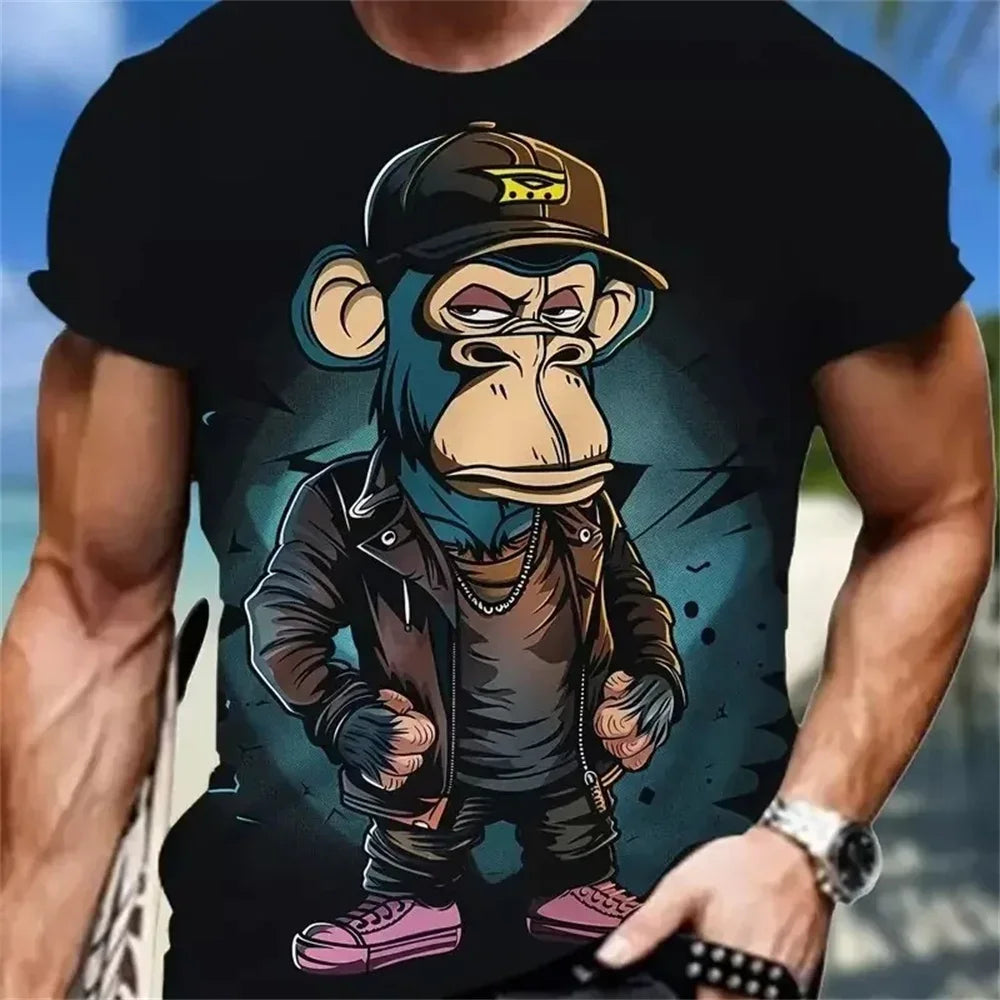 Hip Hop Monkey Pattern Print T-shirts O-Neck Short Sleeve Tee Designer Clothes Men Monkey Print Clothes Men Designer T-shirts