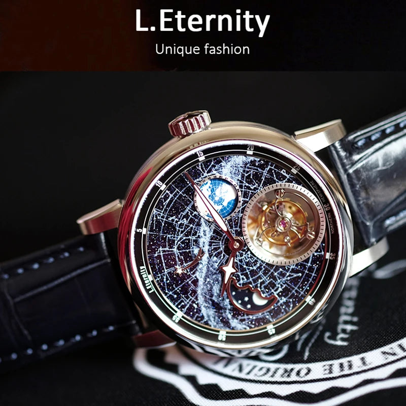 Top Luxury Starry Sky Automatic Tourbillon Mechanical Watches Waterproof Moon Phase Super Luminous Men's Wristwatches Sapphire