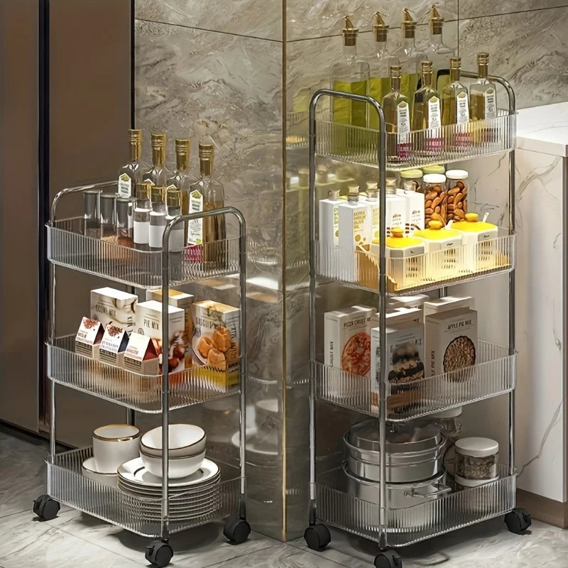 3Tier Clear Storage Cart with Wheels: Multifunctional Rolling Organizer for Home and Office, Ideal for Bedroom, Living Room，