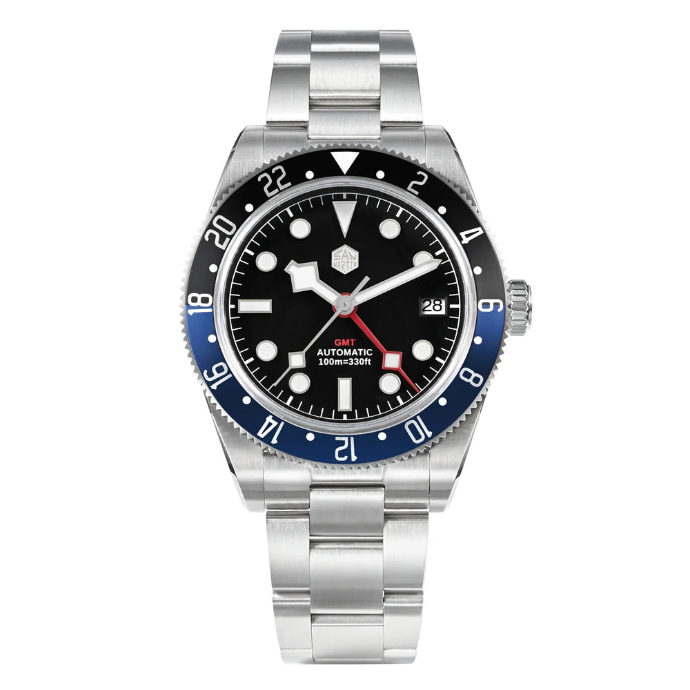 San Martin 39mm NH34 GMT Men Luxury Watch Bidirectional Aluminum Bezel Automatic Mechanical Sapphire 100M Waterproof  SN0109