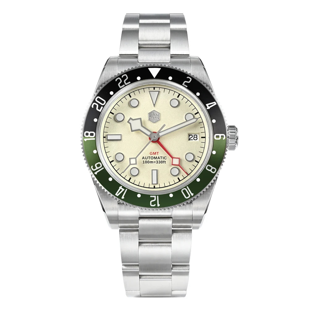 San Martin 39mm NH34 GMT Men Luxury Watch Bidirectional Aluminum Bezel Automatic Mechanical Sapphire 100M Waterproof  SN0109