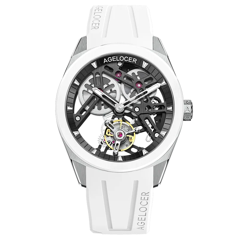 AGELOCER Original Tourbillon Watch Ceramic Bezel Men's Vogue Luxury Skeleton Manual Mechanical Watch Birthday Gift for Men