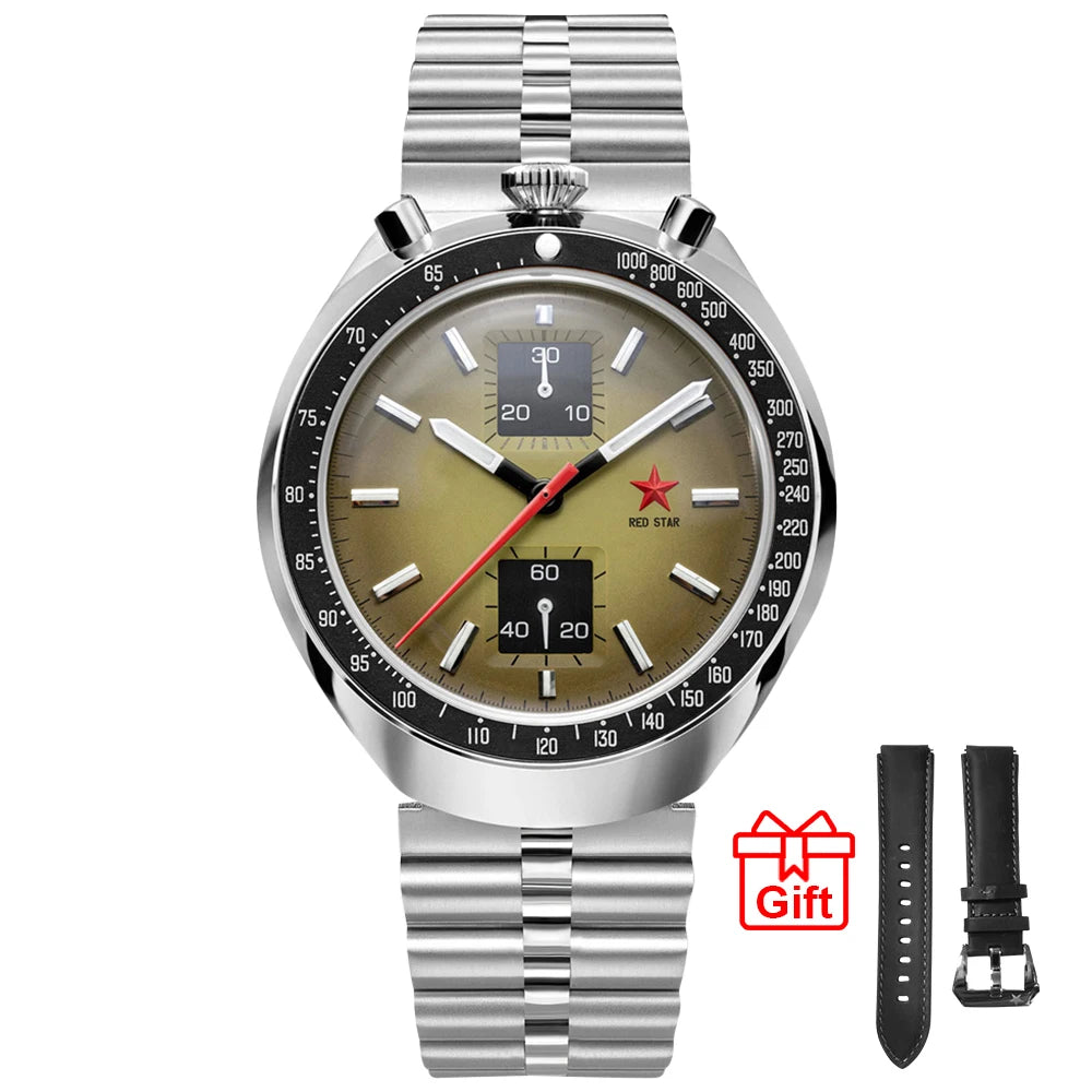 RED STAR 42mm Bull Head with Seagull Movement 1963 Chronograph Mechanical st1901 Watch Military Luminous Men Wristwatches Goose