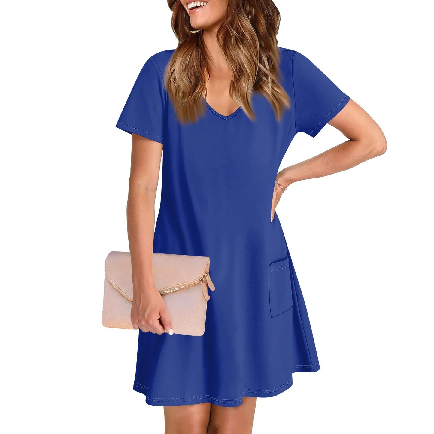 Women'S Casual And Fashionable V-Neck Short Sleeve Printing Mid Length Dress Elegant Fashion Harajuku Female Clothes Dress